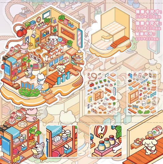 #029 Popbu 5.0 Cute Shop Series DIY 3D Scene Stickers 3 Miniature Scenes(M)