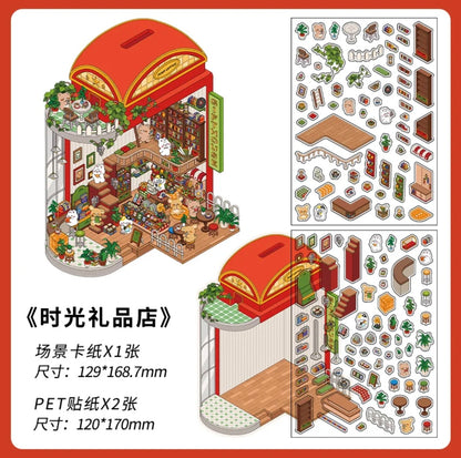 #003 Open Today 6.0 DIY 3D Scene Stickers 4 Miniature Scenes(S)