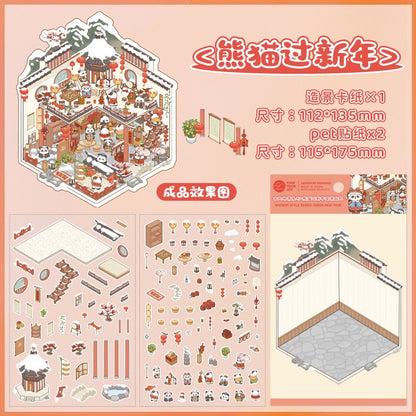 #032 Fangdao Ancient Style  DIY 3D Scene Stickers 4 Miniature Scenes(S)