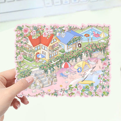 #015 Cartoon Rose Seaside Resort  DIY 3D Scene Stickers Miniature Scenes(S)