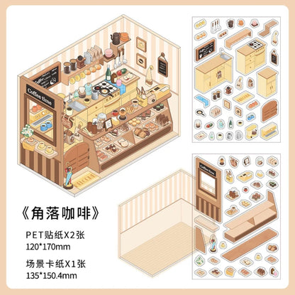 #006 Paper More Cozy Nook PET DIY 3D Scene Stickers 4 Miniature Scenes(S)
