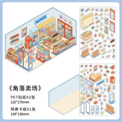 #006 Paper More Cozy Nook PET DIY 3D Scene Stickers 4 Miniature Scenes(S)