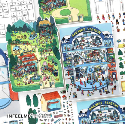 #008 Open Today 30.0 DIY 3D Scene Stickers 2 Miniature Scenes(M)