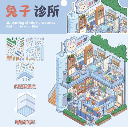#024 Rabbit Clinic DIY 3D Scene Stickers Miniature Scenes(M)