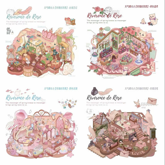 #013 Weather Clear 10.0 Rose's Greeting Series DIY 3D Scene Stickers 4 Miniature Scenes(M)