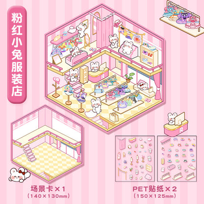 #801 Wonderful Shop DIY 3D Scene Stickers 4 Cute Miniature Scenes(S)