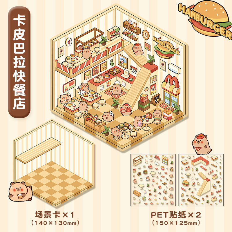 #801 Wonderful Shop DIY 3D Scene Stickers 4 Cute Miniature Scenes(S)