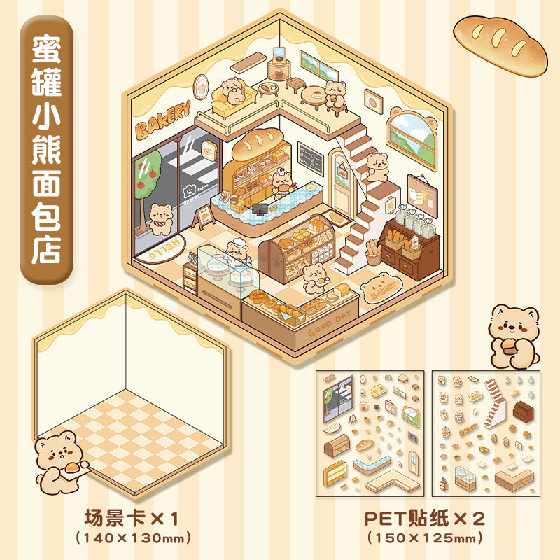 #801 Wonderful Shop DIY 3D Scene Stickers 4 Cute Miniature Scenes(S)