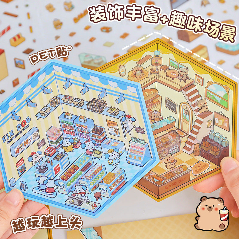 #801 Wonderful Shop DIY 3D Scene Stickers 4 Cute Miniature Scenes(S)