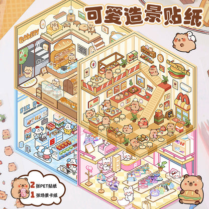 #801 Wonderful Shop DIY 3D Scene Stickers 4 Cute Miniature Scenes(S)